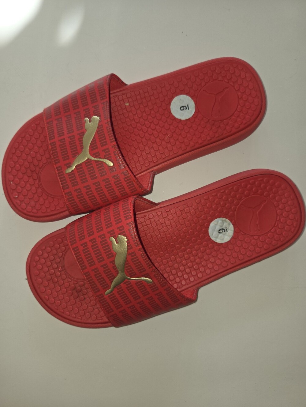 Puma Red and Gold Slides Size 9